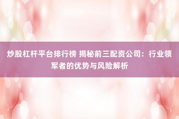 炒股杠杆平台排行榜 揭秘前三配资公司：行业领军者的优势与风险解析