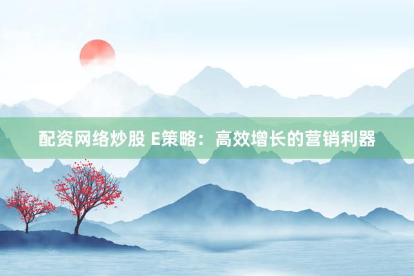 配资网络炒股 E策略：高效增长的营销利器
