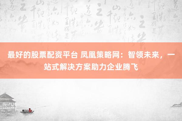 最好的股票配资平台 凤凰策略网：智领未来，一站式解决方案助力企业腾飞