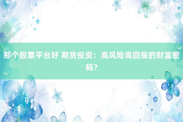 那个股票平台好 期货投资：高风险高回报的财富密码？