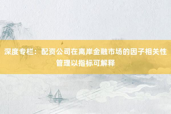 深度专栏：配资公司在离岸金融市场的因子相关性管理以指标可解释