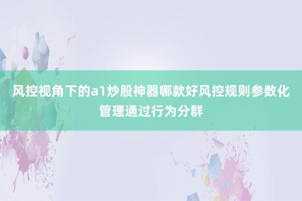 风控视角下的a1炒股神器哪款好风控规则参数化管理通过行为分群