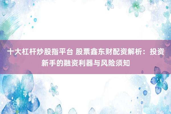 十大杠杆炒股指平台 股票鑫东财配资解析：投资新手的融资利器与风险须知