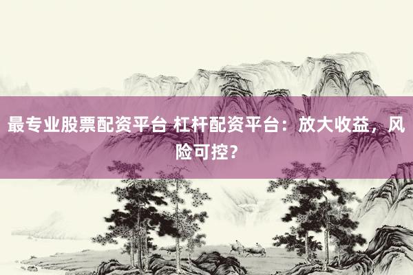 最专业股票配资平台 杠杆配资平台:放大收益,风险可控?