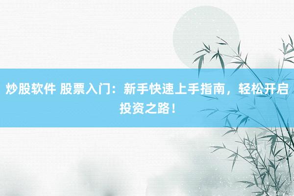 炒股软件 股票入门：新手快速上手指南，轻松开启投资之路！