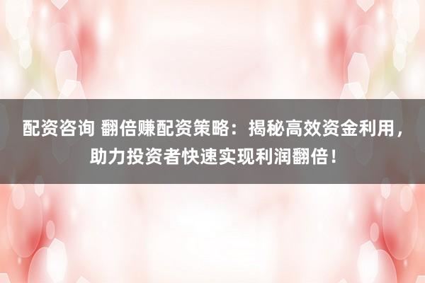 配资咨询 翻倍赚配资策略：揭秘高效资金利用，助力投资者快速实现利润翻倍！