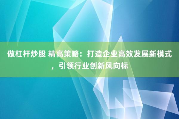 做杠杆炒股 精高策略：打造企业高效发展新模式，引领行业创新风向标