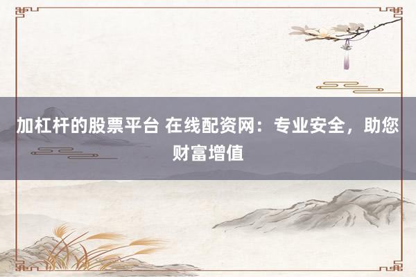 加杠杆的股票平台 在线配资网：专业安全，助您财富增值